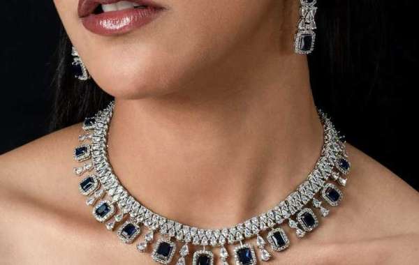 Sapphire Diamond Necklace Blue Bridal Jewelry Set