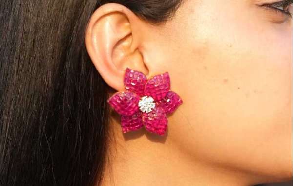 Pink Ruby Earrings Designer Invisible Setting