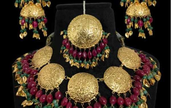 Gold Plated Punjabi Necklace India Pipal Patti set